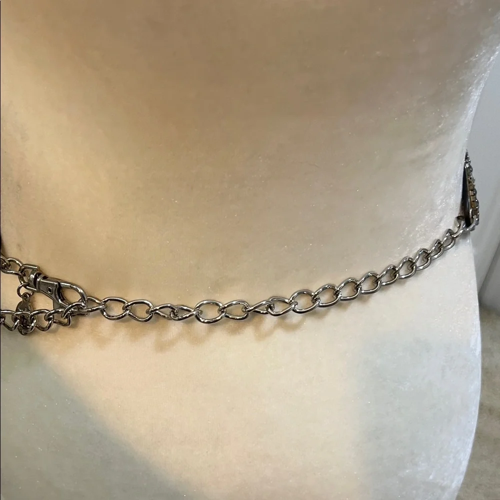 NWOT CHICO’S Beaded Gold Metallic Faux Leather and Silver Chain Belt - Picture 5 of 11